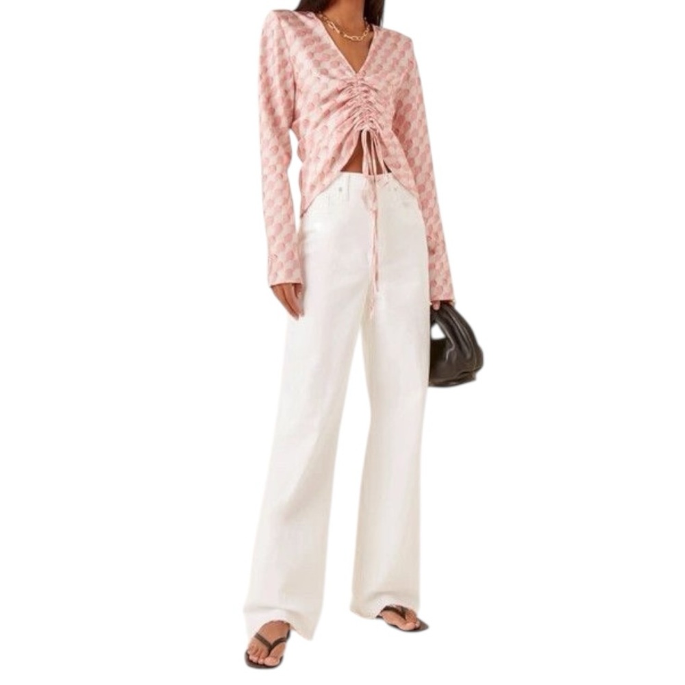MAGGIE MARILYN Drawn To Me Drawstring Blouse in Strawbery Pink & Cream Sz 2 EUC